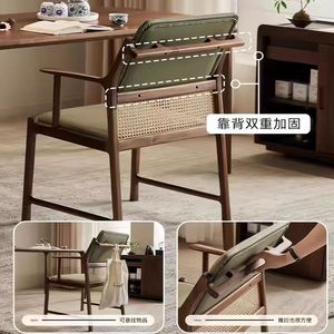 Chaise de salle à manger en bois massif, style rétro, rembourrée - Product Image 3