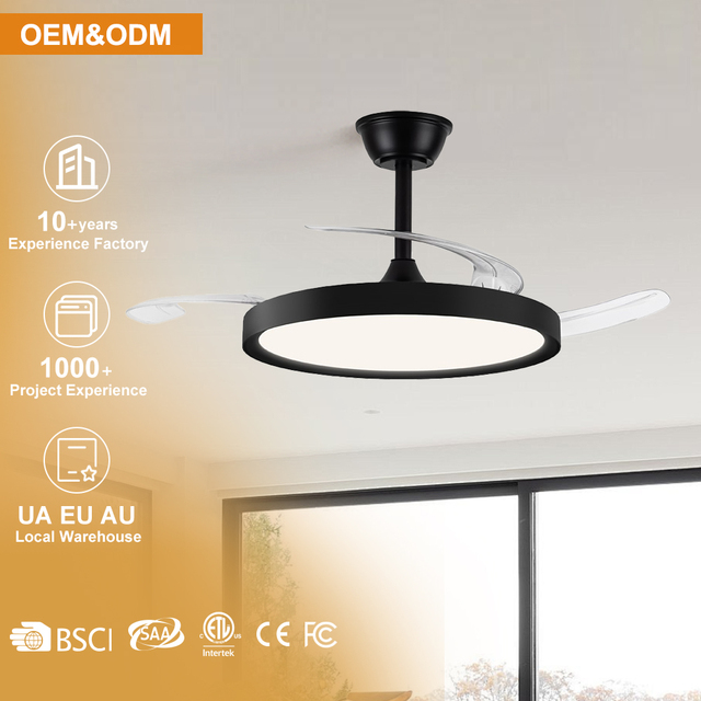 CE Ventilador De Techo Smart Tuya Ceiling Fan Retractable Invisible App Remote Control Led Ceiling Fans with Light for Home