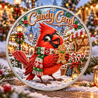 Pièce de monnaie commémorative de Noël personnalisée en cuivre pur 999 de 1 oz, motif oiseau cardinal, boîte cadeau, relief 3D, impression UV, objet de collection