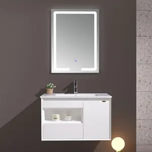 Knock-Dow Floating Storage Master Bathroom Vanity Cabinet with Led Mirror