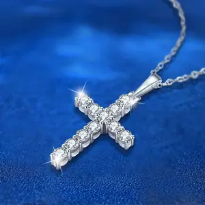 925 sterling Silver Cross Vòng cổ 0.1ct moissanite kim cương chéo dây chuyền mặt dây chuyền cho phụ nữ Bán Buôn Đồ trang sức