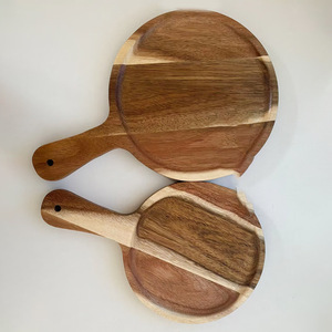 Wooden <b>Serving</b> <b>Trays</b> <b>Round</b> With Handle For Bread Fruit Pizza Steak Household Use - Product Image 3