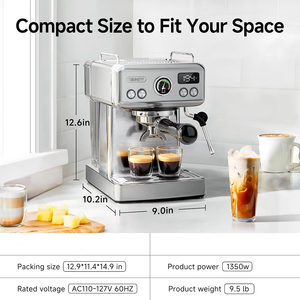 <span class=keywords><strong>Cafetera</strong></span> Espresso Semiautomática <span class=keywords><strong>Italiana</strong></span> de 20 Bares, de Acero Inoxidable, Profesional, con Espumador de Leche Fría y Caliente - Product Image 2