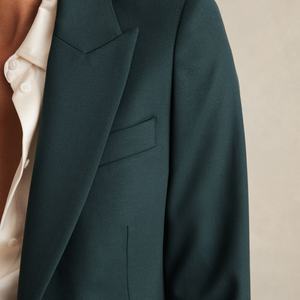 Blazer en laine mélangée verte personnalisé pour femmes, fermeture à un bouton, motif solide, bouton décoratif tissé - Product Image 3