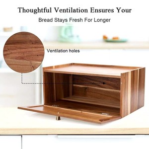 Bamboo Bread Box Solid Wood 38.5cm <b>Storage</b> Drawer <b>Kitchen</b> Food <b>Container</b> - Product Image 4