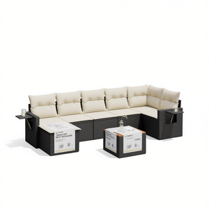 Ensemble de canapés de jardin modulaires Adei en rotin noir, meubles d'extérieur durables et élégants avec coussins en mousse haute densité - Product Image 1