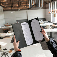 Dossier de menu en cuir Support de café Presse-papiers en cuir Couverture de menu de boisson pour trois pages