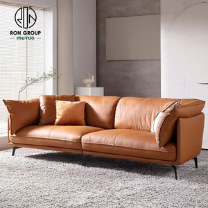 Muebles modernos personalizados para apartamento, sofá reclinable de cuero de vaca, diseño real, naranja, <span class=keywords><strong>italiano</strong></span>, para sala de estar, venta al por mayor - Product Image 4