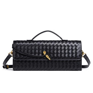 Pochette de soirée artisanale pour femme en cuir PU doré avec bandoulière tressée, nouvelle fermeture à rabat, sac à main tendance pour femme - Product Image 5