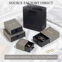 Boîte à bijoux rectangulaire gris fumé en gros, en stock, motif uni, pour bague, collier, boucles d'oreilles, bracelet, emballage cadeau avec tiroir
