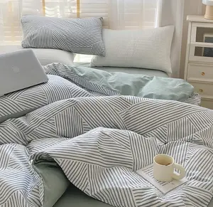 China Leverancier Blauwe Strepen Dekbed Dekbed Bed Covers Dekbedovertrek Set Bed Luxe Beddengoed Set