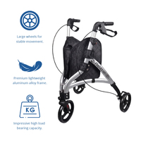 Déambulateur à trois roues Relaxsmith TW5006 en aluminium pour personnes âgées, pliable, avec système de freinage, sac de rangement, certifié CE