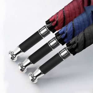 Parapluie élégant à long manche, argenté électrolytique, avec logo personnalisé, pour réception VIP, revêtement noir durable - Product Image 4