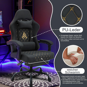 Gran oferta de Alemania, sillas para juegos con altavoces, silla para juegos con reposapiés, silla para jugadores de diseño único de cuero Pu negro - Product Image 6