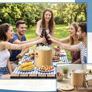 Cubo de hielo de madera para enfriar cerveza y bebidas, ideal para picnics al aire libre, fiestas y refrigeración. - Product Image 2