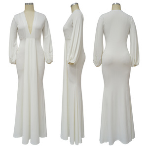 MK10212 signore elegante Maxi abito Sexy sottile profondo scollo a V lunghezza pavimento abito da sera increspato decorazione <span class=keywords><strong>impero</strong></span> per la festa delle donne - Product Image 5