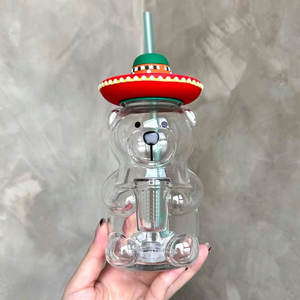 Vaso de Vidrio con Pajita Lami Bear, Vaso de Agua de 500 ml, Edición Limitada, Taza de Café con Diseño de Oso Latinoamericano - Product Image 1