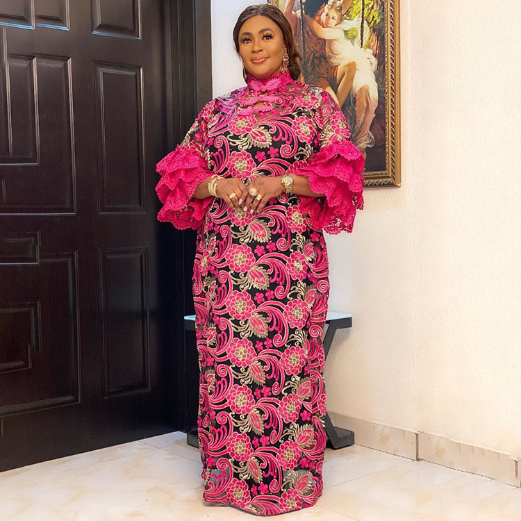 2022 New African Clothes Dashiki Lace Grand Boubou Robe Africaine Femme Bazin Riche Print African Party Dress For Party