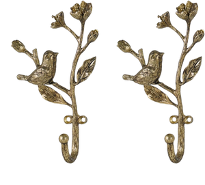 Crochets muraux décoratifs vintage en métal moulé en forme d'oiseau sur branche, porte-manteau pour porte ou fixation murale, lot de 2 - Product Image 1
