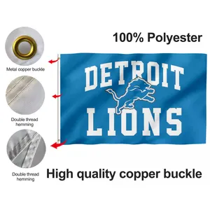 Drapeau NFL Lions de Detroit, produit promotionnel, drapeau 3x5 pieds 100% Polyester, Super bol personnalisé