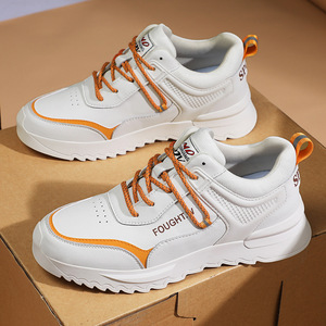 Unisex White Orange Color-<b>block</b> Chunky Dad Sneakers, Breathable Mesh Platform Height Increasing Casual Shoes, Non-slip - Product Image 1