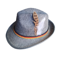 Chapeau de fête bavarois en feutre avec plume, style chapeau haut-de-forme allemand, pour Oktoberfest, unisexe, toutes saisons - Grande Vente