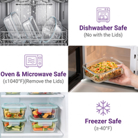 Boîte à lunch en verre borosilicate de haute qualité approuvée par la FDA avec couvercles, résistante à la chaleur, pour la préparation des repas, destinée aux chaînes d'épicerie (vente en gros)