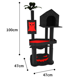 Cartone animato Halloween nero rosso <span class=keywords><strong>arancio</strong></span> E1 pannello di protezione ambientale in velluto di cotone <span class=keywords><strong>casa</strong></span> torre <span class=keywords><strong>dell</strong></span>'albero del gatto di Halloween - Product Image 3
