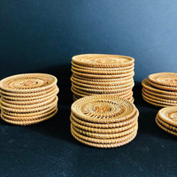 Handgefertigtes Rattan-Tischset Runde Tischmatte Telleruntersetzer Tischdekoration für Küche Hitzebeständiger Untersetzer Hochzeit Restaurant Zuhause