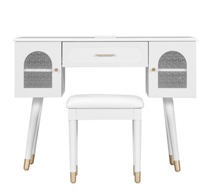 Elegant Modern Lighted <b>Vanity</b> Makeup <b>Table</b> & Chair Set with Solid Wood Storage Dressing and Writing Desk - Product Image 4