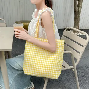 Retro Plaid Women's Canvas Shoulder Bag Large Capacity Ladies Reusable Shopping Bags Simple Casual Tote Female Handbags <b>Purse</b> - Product Image 4