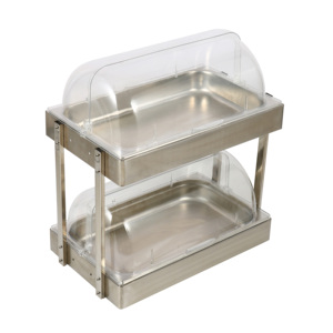 Soporte de Acero Inoxidable para Exhibición de Alimentos con Tapa para Utensilios de Cocina de Plástico Transparente con Bandeja - Product Image 2