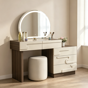 Coiffeuse moderne avec miroir éclairé et tabouret pour chambre à coucher - Product Image 1