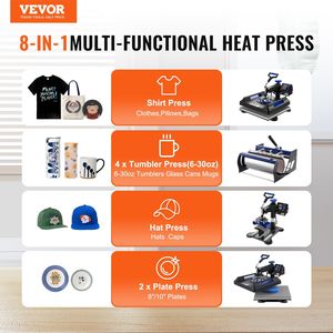 DB 8-en-1 Machine de presse à chaud semi-automatique automatique 15x15 30oz Tumbler T-Shirts Press Black Blue-pour l'utilisation de la tension 110v 220v - Product Image 2