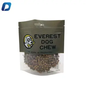 Custom logo clear frosted window plastic zipper packaging bags for dog treat food