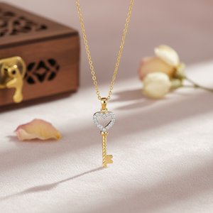 14K สร้อยคอกุญแจหัวใจสีทองหายจี้เสน่ห์สำหรับผู้หญิงเครื่องประดับดีทำจากไก่งวง - Product Image 3
