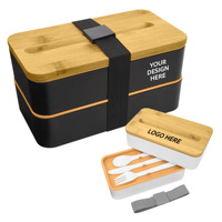 Lonchera Bento Apilable con Logotipo Personalizado, Contenedor de Alimentos de Plástico Reciclado con Tapa con Soporte para Teléfono de Bambú, para Regalos de Bienvenida para Empleados