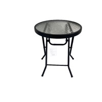 Table pliante moderne minimaliste en métal et verre pour extérieur, patio, balcon, table basse pliable en verre trempé à texture d'eau