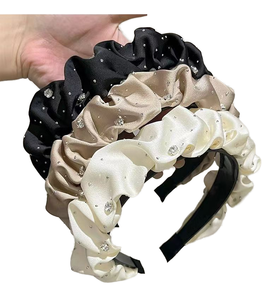 Stylish Female Autumn Winter Vintage Velvet Padded Pleated Lightweight Adjustable Scrunchies Solid Color Hair Accessories for - Product Image 1