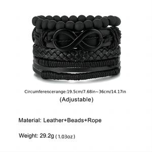 Retro Unisex Herrenarmband aus Schwarzen Perlen und PU-Leder, Modisches Mehrschichtiges Armband mit Hohlem Dreieck, Gewickelter Tribal-Schmuck - Product Image 4