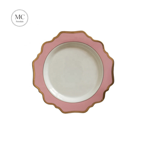 MC porcelana Venta caliente sostenible de productos <span class=keywords><strong>platos</strong></span> establece vajilla rosa con borde de oro - Product Image 4