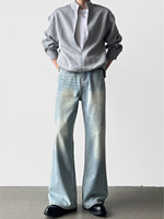Jean pour homme à ourlet égal, coupe droite, en denim, détails raffinés, vente en gros