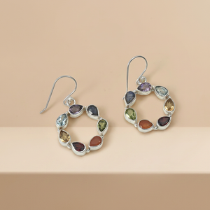 Natural Multi Gemstone Earring 925 Sterling Silver Classic Bezel Setting Handcrafted Statement Partywear Jewellery <b>Gift</b> Women - Product Image 6