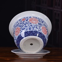 ZHUODI ZD-FP003 Pot Bunga Vintage Keramik Porselen Biru Putih Ramah Lingkungan Tahan Lama Ringan dengan Lubang Drainase dan Sistem Penyiraman Otomatis