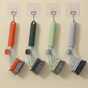 Reusable Kitchen Bowl Scrubber Long <b>Handle</b> Liquid Cleaning Brush Dispenser Tool PP Pot Brush Artifact Refillable <b>Sponge</b> for - Product Image 5