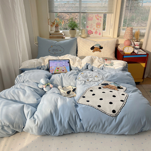2026 Wholesale <strong>Dog</strong> Applique Embroidery Bedding Set - Soft Washed Polyester Feel <strong>Duvet</strong> Cover + Pillowcases (4PCS) - Product Image 5