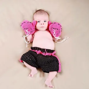 Groothandel boksen shorts baby boy-Creatieve Baby Boksen Styling Fotografie Kostuums Gebreide Grappige Dress Up Baby Fotografie Kleding Set