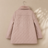 Abrigo de mezcla de lana de oveja rosa suave y pelo de camello con cuello de piel de visón, chaqueta acolchada de longitud media