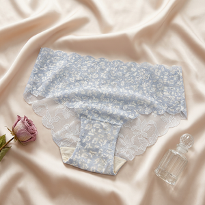 Culottes en dentelle à imprimé floral pour femmes, taille mi-haute, bord festonné, douces, extensibles, respirantes, en maille, sous-vêtements féminins - Product Image 4