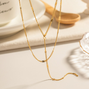 Mehrlagige Halskette für Damen aus Edelstahl, <span class=keywords><strong>Y</strong></span>-Kette, Edelstahl, 18 Karat vergoldet, Schmuck - Product Image 1